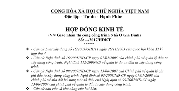 Read more about the article Hợp đồng xây dựng mẫu – cá nhân
